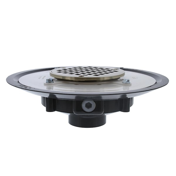 Jones Stephens 2in. Heavy Duty PVC Drain Base with 3-1/2in. Metal Spud and 5in. Nickel Bronze Strainer D50060 - main